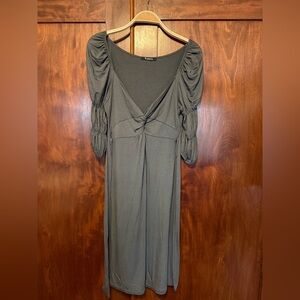 Siste’s grayTwist-Front midi Dress with Ruched Sleeves. Made in Italy